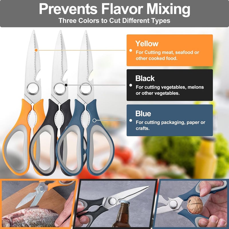 KITNATS 3-Pack Kitchen Shears Heavy Duty All Purpose Stainless Steel Scissors Dishwasher Safe Cooking for Meat, Chicken, Fish, Vegetable - Image 2